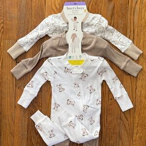 NEW Burt's Bees Baby 100% organic cotton Neutral zip pajama coverall 3 piece 0/3